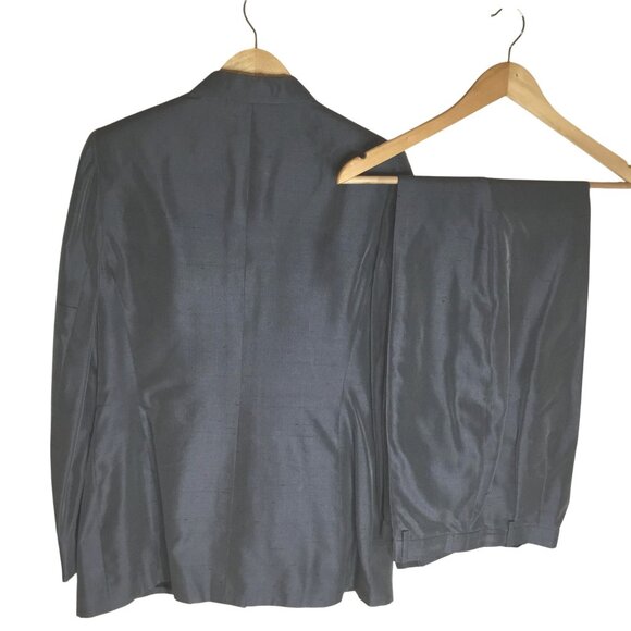 VTG ALGO COUTURE Switzerland Silk Blazer Pants Suit Gray 2pc 80s Power Suit Sz 8 - Picture 4 of 13